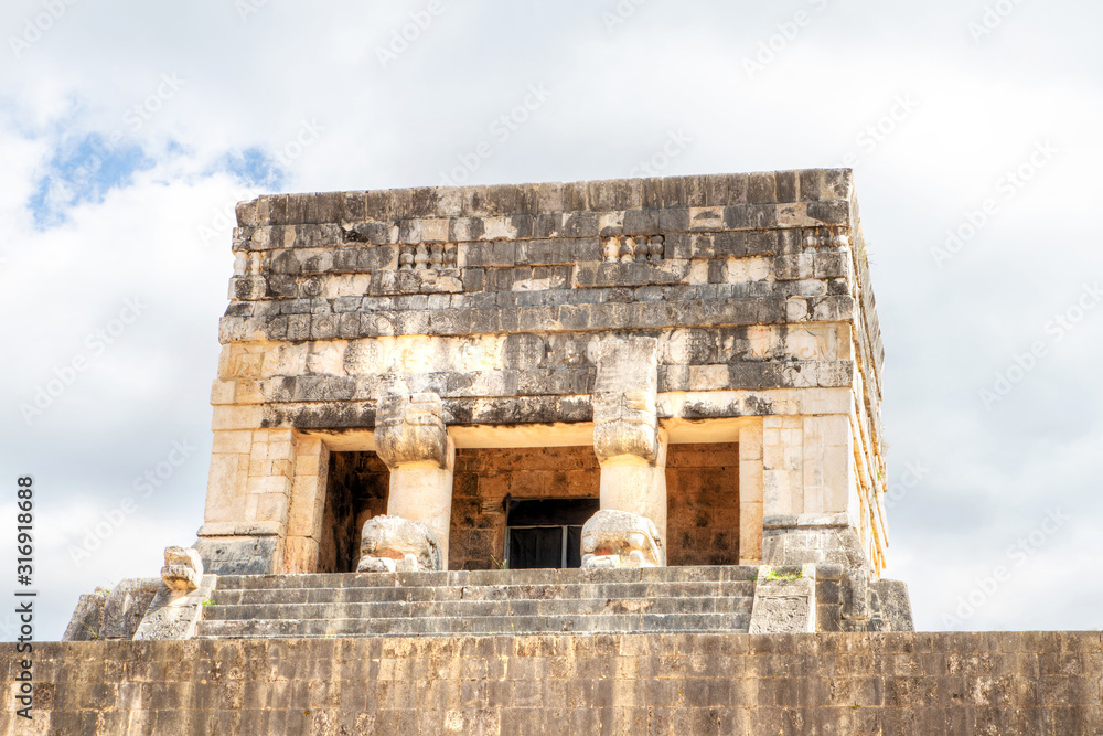 Mayan Temple Above Ancient Ball Game Court at Chichen Itza, Mexico