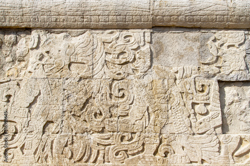 Ancient Mayan Carvings on Wall of Game Court at Chichen Itza
