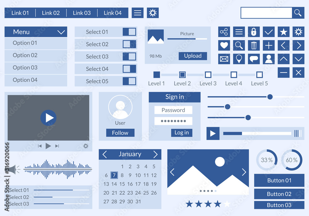 custom made wallpaper toronto digitalUi kit design for app, web and mobile. Website interface template with buttons, icons, menu forms. Vector illustration.