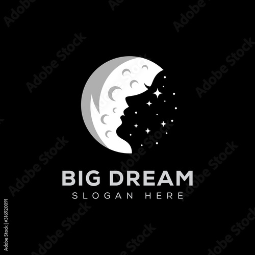 Big dream. negative space beauty sleep with moon logo design vector template