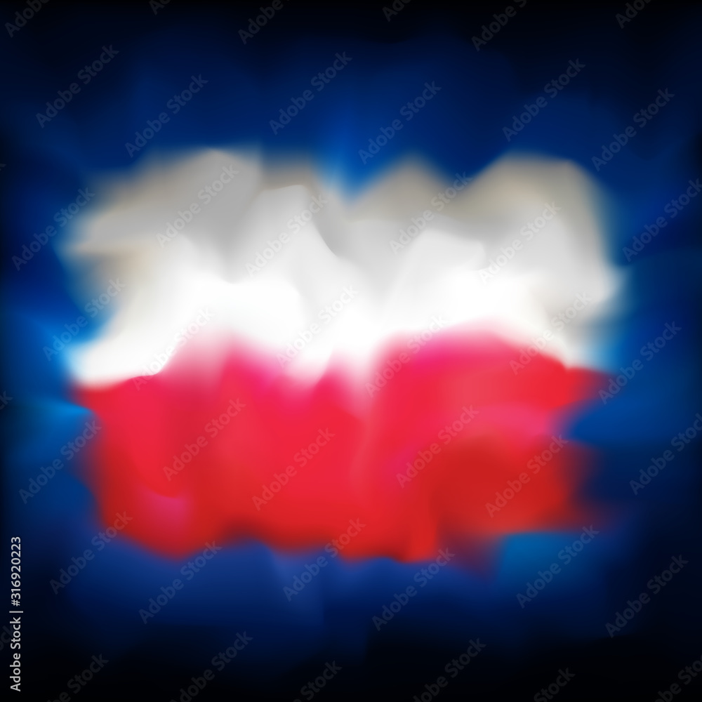 Abstract poland flag on dark blue sky background for creative design. Poland flag banner design. Blurred abstract background. Polish national patriotic vector, template Abstract poland flag on dark blue sky background for creative design. Poland flag banner design. Blurred abstract background. Polish national patriotic vector, template