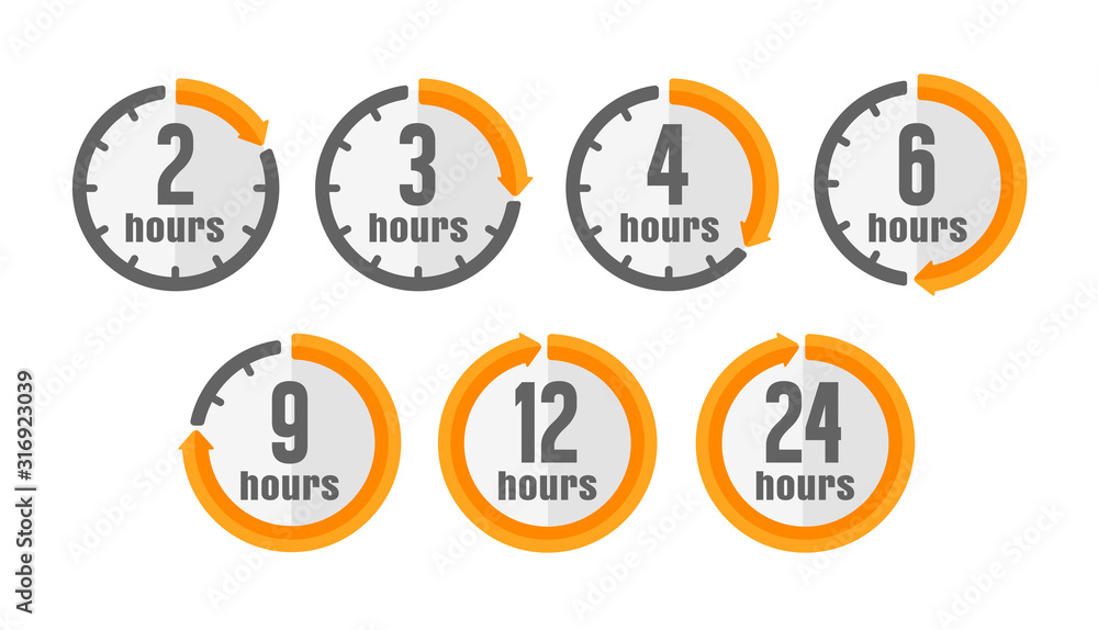 Timer, clock vector color icon illustration set ( hours ) - obrazy, fototapety, plakaty 