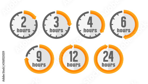 Timer, clock vector color icon illustration set ( hours )