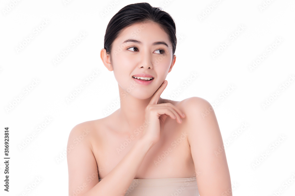 Portrait beautiful young asian woman clean fresh bare skin concept. Asian girl beauty face skincare and health wellness, Facial treatment, Perfect skin, Natural make up, on white background,two Portrait beautiful young asian woman clean fresh bare skin concept. Asian girl beauty face skincare and health wellness, Facial treatment, Perfect skin, Natural make up, on white background,two