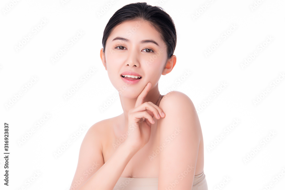 Portrait beautiful young asian woman clean fresh bare skin concept. Asian girl beauty face skincare and health wellness, Facial treatment, Perfect skin, Natural make up, on white background,two Portrait beautiful young asian woman clean fresh bare skin concept. Asian girl beauty face skincare and health wellness, Facial treatment, Perfect skin, Natural make up, on white background,two