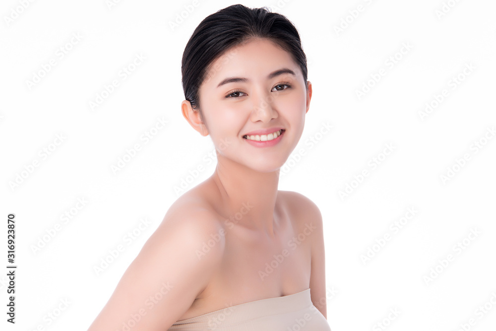 Portrait beautiful young asian woman clean fresh bare skin concept. Asian girl beauty face skincare and health wellness, Facial treatment, Perfect skin, Natural make up, on white background,two Portrait beautiful young asian woman clean fresh bare skin concept. Asian girl beauty face skincare and health wellness, Facial treatment, Perfect skin, Natural make up, on white background,two