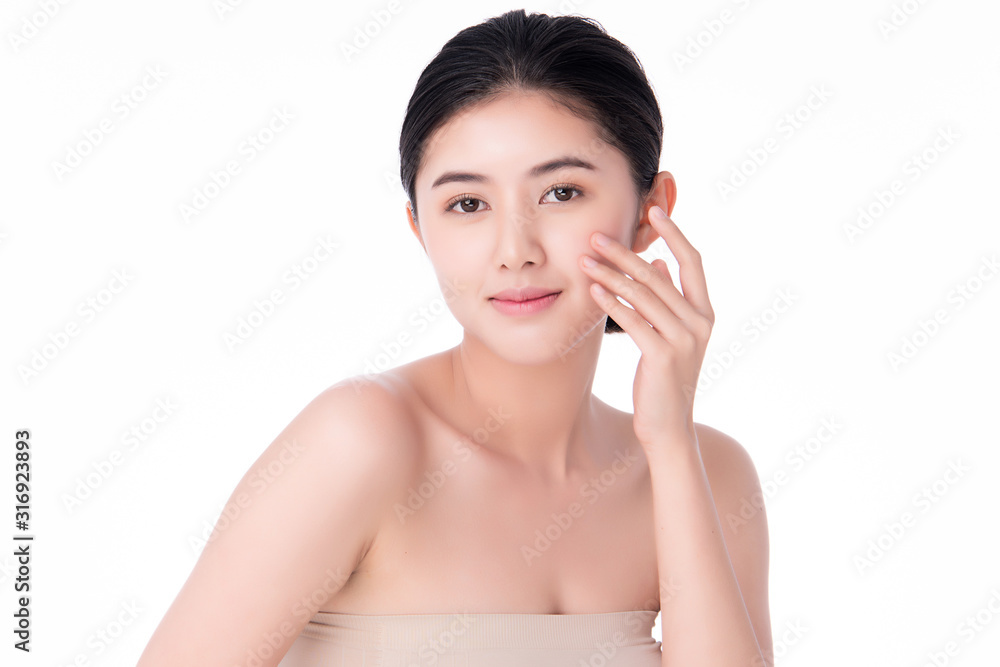 Portrait beautiful young asian woman clean fresh bare skin concept. Asian girl beauty face skincare and health wellness, Facial treatment, Perfect skin, Natural make up, on white background,two Portrait beautiful young asian woman clean fresh bare skin concept. Asian girl beauty face skincare and health wellness, Facial treatment, Perfect skin, Natural make up, on white background,two