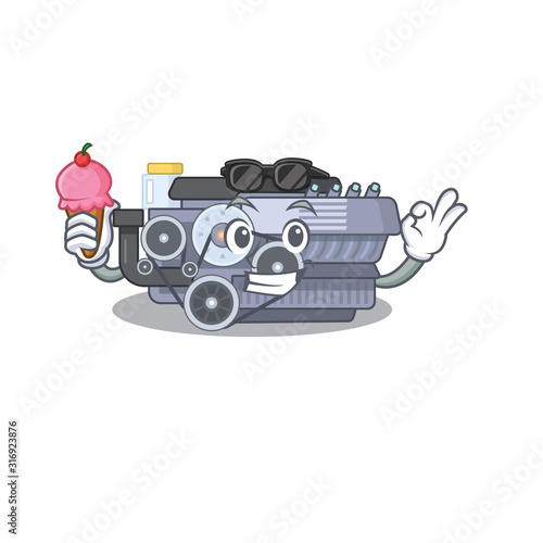 Combustion engine mascot cartoon design with ice cream
