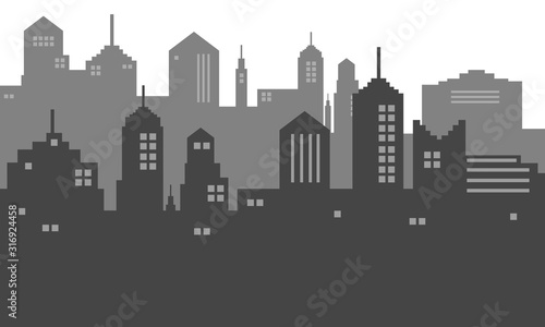 Black and white city silhouette with shadows