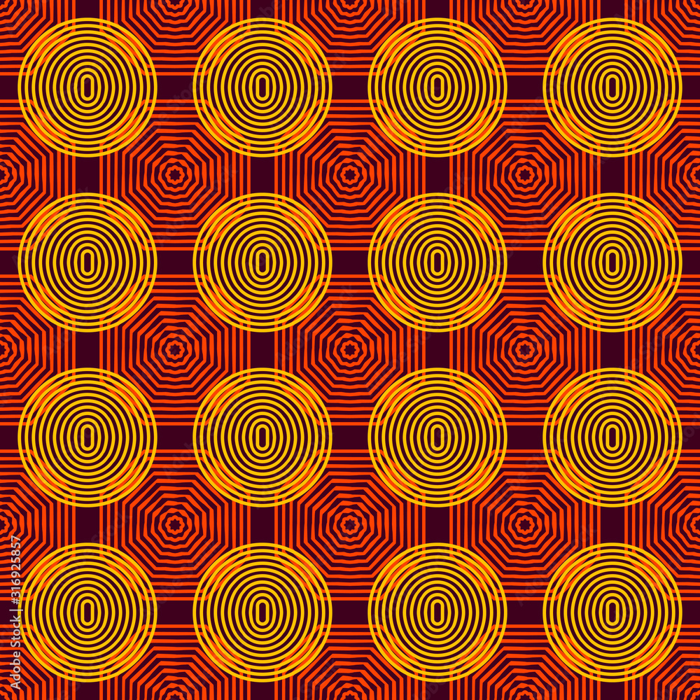 vector orange and yellow geometric wireframe seamless pattern on dark red