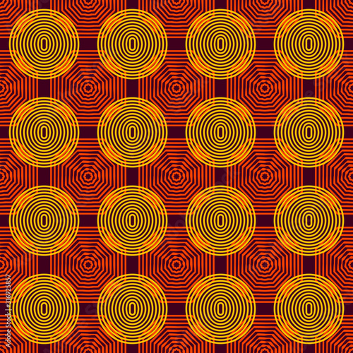 vector orange and yellow geometric wireframe seamless pattern on dark red