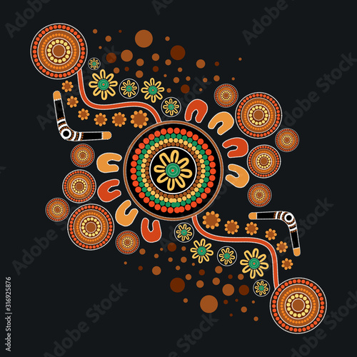 Illustration based on aboriginal style of dot background.