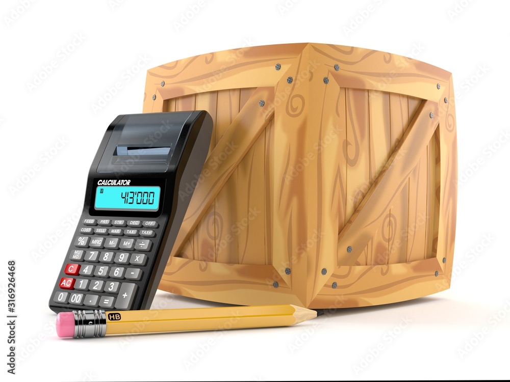 Crate with calculator and pencil Stock Illustration | Adobe Stock