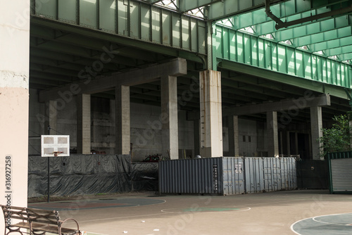 basketball court under highway