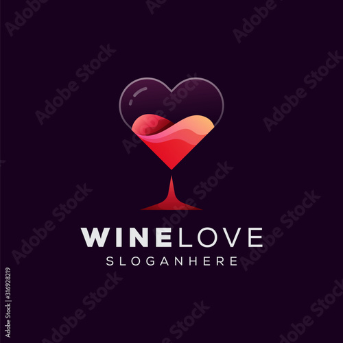Wine love logo. glass wine with love logo Template