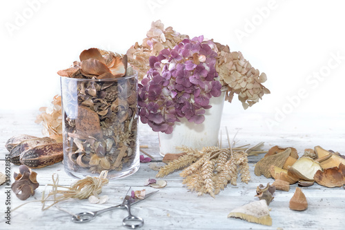 bouquet of dry flowers and potpourri on a white table
