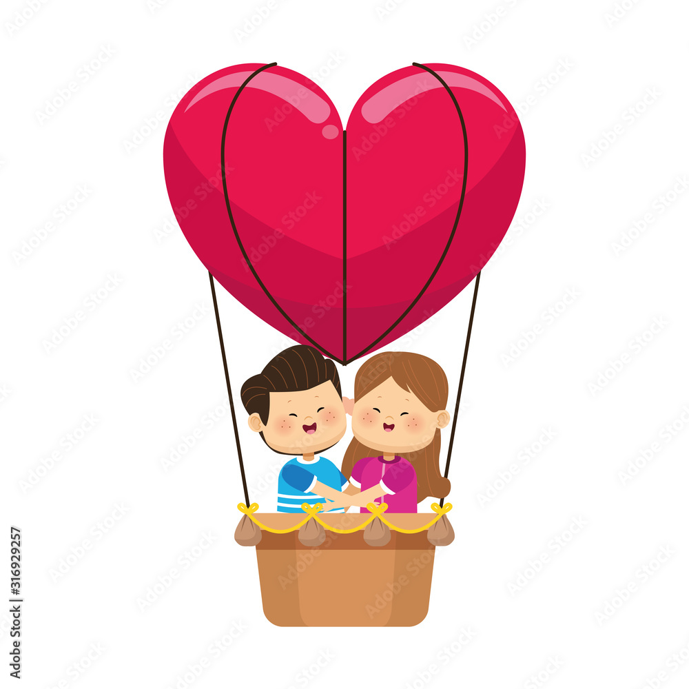 cartoon happy couple in hot air balloon in heart shape Stock Vector ...