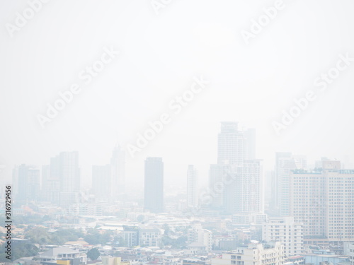 Cityscape of Bangkok covered by mixture of dust in air pollution, situation of air pollution 2.5 pm in Bangkok, Air pollution in big city, it is unhealthy.