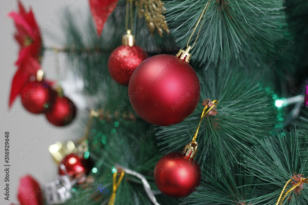 christmas decoration on red background