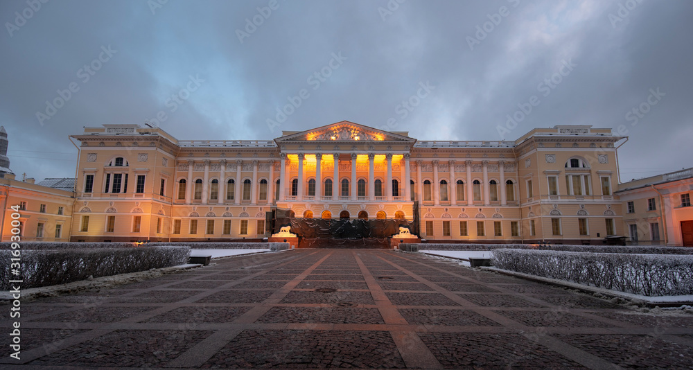 View of the state russian museum at morning. The museum is the largest depository of russian fine art in Saint Petersburg, Russia.