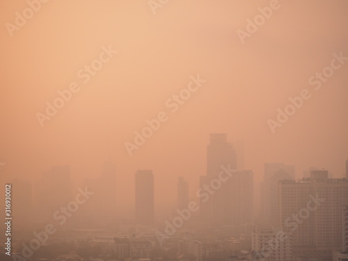 Cityscape of Bangkok covered by mixture of dust in air pollution  situation of air pollution 2.5 pm in Bangkok  Air pollution in big city   it is unhealthy.