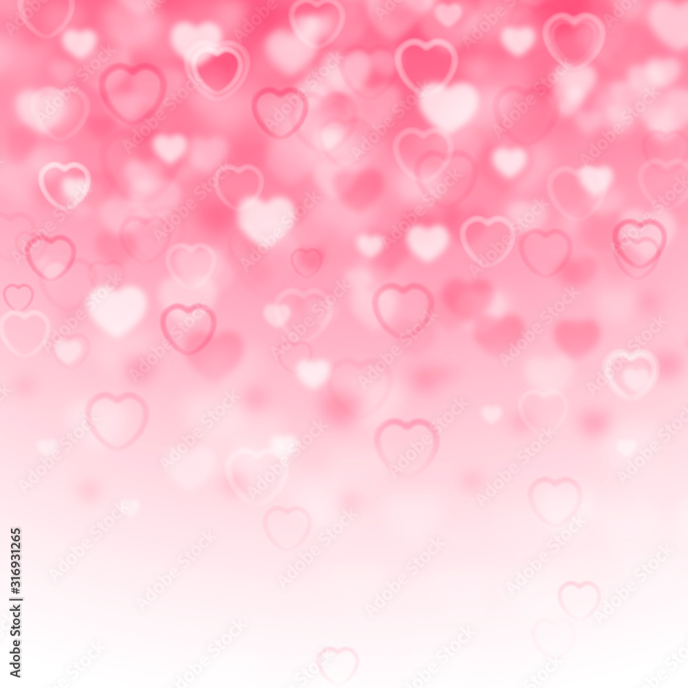 Valentine's day, pink and white background, gradient, Holiday, abstract Valentine background with pink and white hearts, bokeh Hearts, love Concept, Valentines, design, blurred, romance, love, wedding