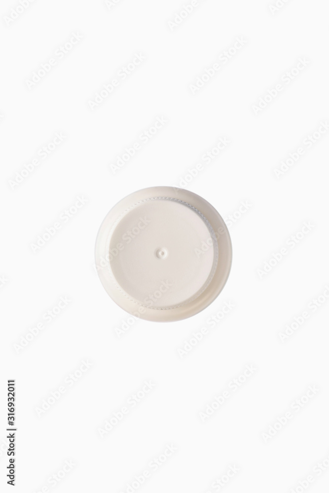 top view white plastic medicine vial isolated on white background. plastic cap for jar top view white plastic medicine vial isolated on white background. plastic cap for jar