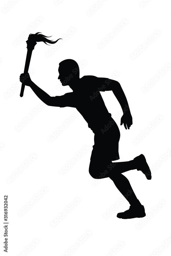 Standing sport man with torch silhouette vector