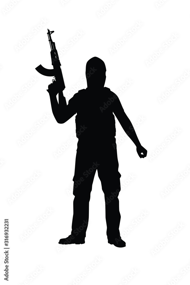 A terrorist with his weapon silhouette vector