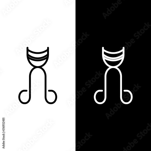 Set line Eyelash curler icon isolated on black and white background. Makeup tool sign. Vector Illustration