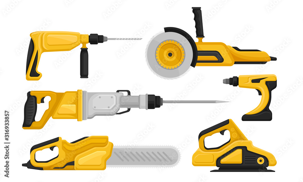 Electric Tools for Repair and Construction Vector Set