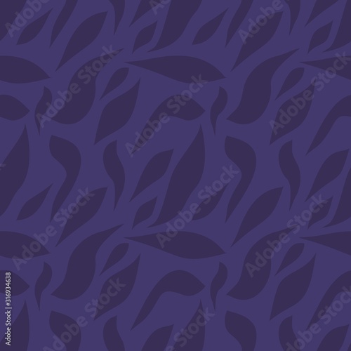 Seamless pattern with shapes of leaves. Abstract navy blue background for textile, fabric, design, web. Camouflage.