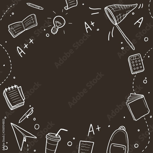 Hand drawn set of college, school study element and good grades. Concept of excellent grades, education, student, pupil study for bacground design. Doodle sketch style vector illustration.