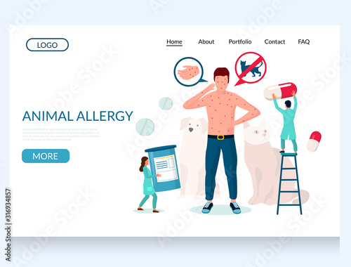 Animal allergy vector website landing page design template