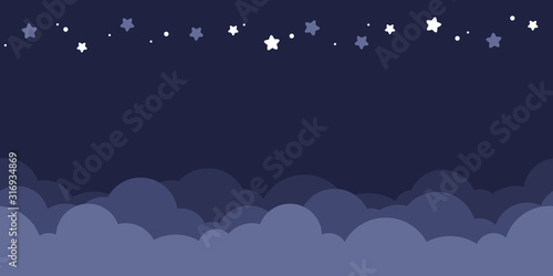 Seamless border of dark blue night sky. Flat vector illustration.
