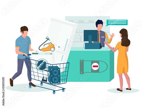 Purchase of consumer electronic products vector flat illustration