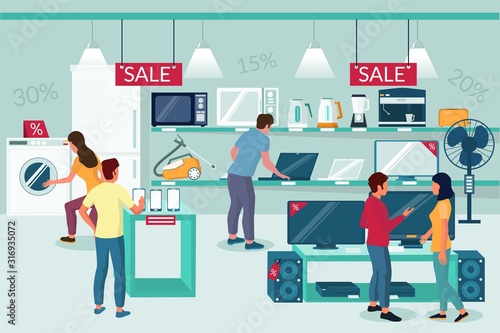 Electronics store sale promotion, vector flat illustration