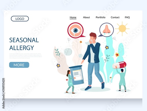 Seasonal allergy vector website landing page design template