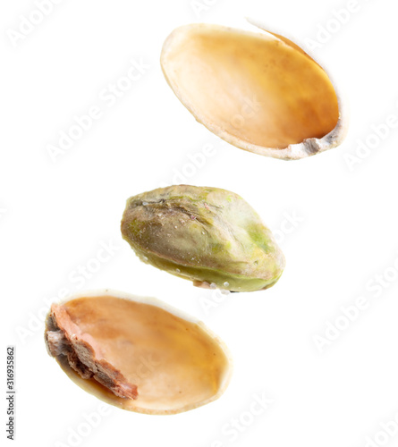 Ripe pistachio nut isolated on a white background