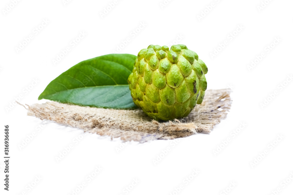 Sugar apple or custard apple with green leaf isolated on white background Sugar apple or custard apple with green leaf isolated on white background