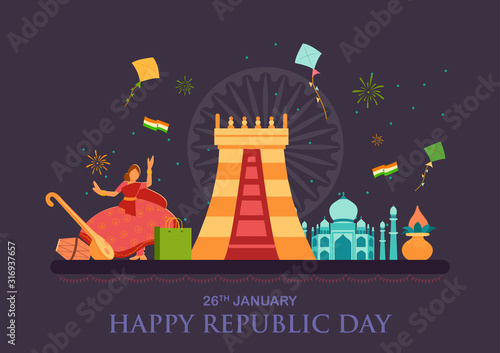 illustration of flat minimal simplistic background for 26 January Happy Republic Day of India