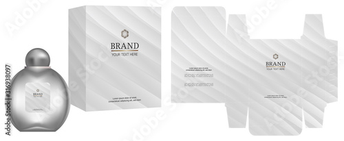 Packaging design, Label on perfume or cosmetic container with white luxury box template and mockup box, illustration vector.