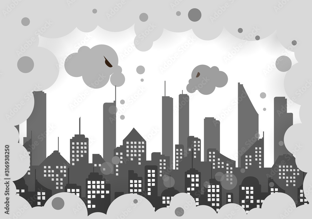 PM2.5 city with dangerous haze and fog.Unhealthy air pollution dust