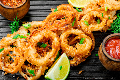 Crispy fried squid rings