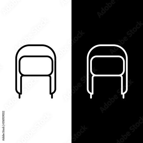 Set line Winter hat with ear flaps icon isolated on black and white background. Vector Illustration