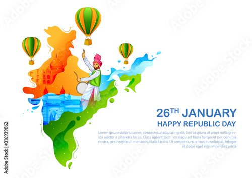 illustration of abstract tricolor banner with Indian flag for 26th January Happy Republic Day of India