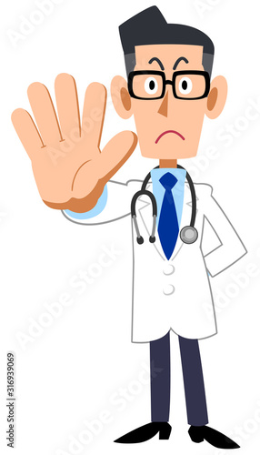 制止する男性医師の全身