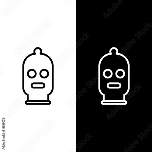 Set line Balaclava icon isolated on black and white background. A piece of clothing for winter sports or a mask for a criminal or a thief. Vector Illustration