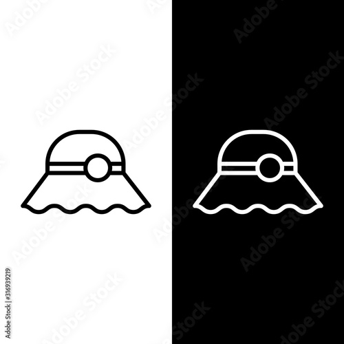 Set line Elegant women hat icon isolated on black and white background. Vector Illustration