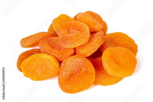 Dried apricots isolated on white background. Healthy food.